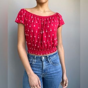 H&M Coachella Red and White Printed Crop Top